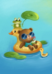 小熊在游泳池乘凉