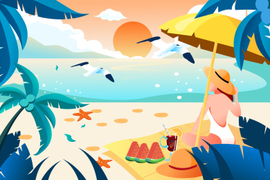 夏天海边插画矢量图
