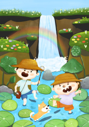 夏天在小河里玩水