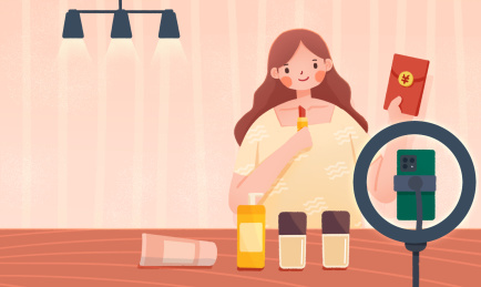 女人电商美妆购物直播手绘插画