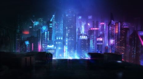 霓虹夜晚城市赛博朋克科技电竞风背景图