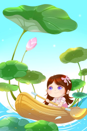 划船在荷塘游玩的女孩