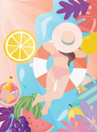 竖版夏天趴在沙滩上的女孩