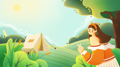 户外露营手绘插画