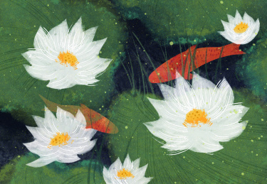 荷花荷叶锦鲤插画