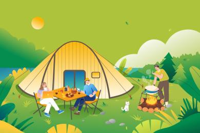 帐篷露营旅游矢量插画