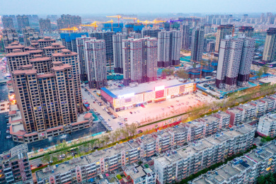 航拍中国河南省濮阳市华龙区城区街景