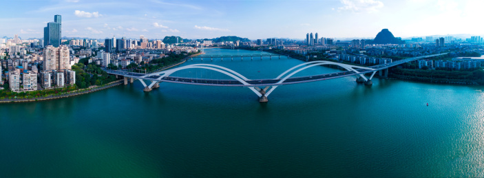 中国广西柳州广雅大桥全景航拍