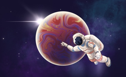 太空中的星球和航天员插画