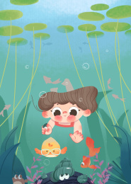 小女孩潜水捡螺蛳