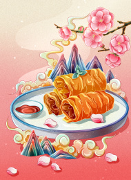 粤式早茶文化美食小吃-春卷