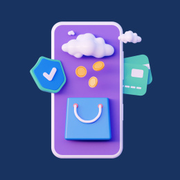 3D智能手机安全购物付款概念插图