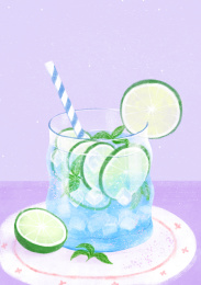 手绘柠檬果茶插画