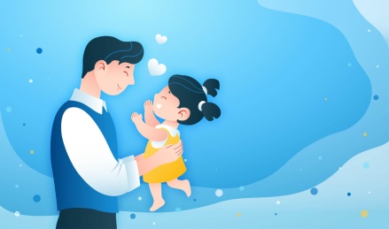 手绘父亲与女儿亲子插画