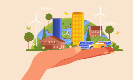 手托风能新能源发电绿水青山的背景