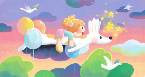 奶油狗小女孩插画