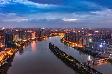航拍湖南衡阳城市夜景风光