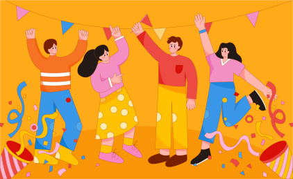 年轻朋友一起庆祝