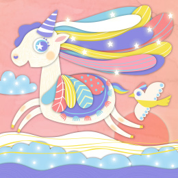 可爱彩虹马 儿童插画装饰画 