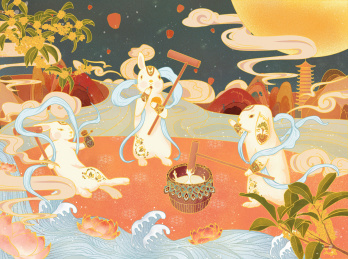 敦煌三兔共耳中秋节中国风插画