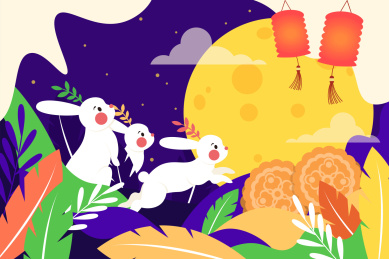三兔共耳中秋节扁平风格插画