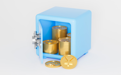 开门的保险箱与金币3D渲染