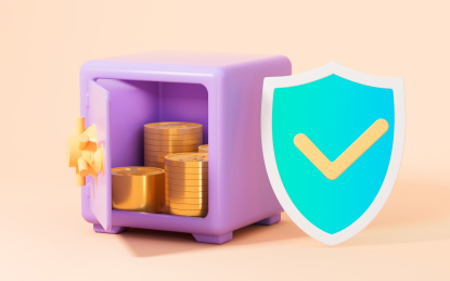 打开的保险箱与盾牌3D渲染