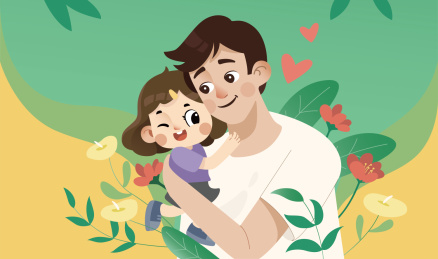 父亲节父女相拥矢量插画海报