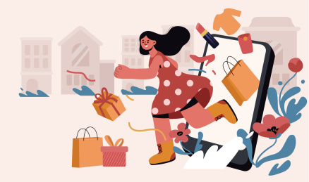 卡通手绘女生购物狂欢节插画