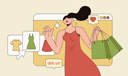 卡通手绘女生网上购物连衣裙闪屏海报