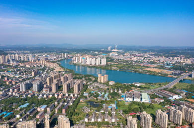 航拍中国湖南省郴州市资兴市城市景观