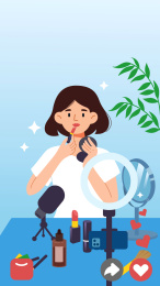 网红带货试妆矢量插画