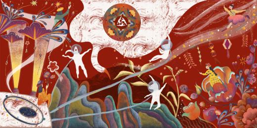 敦煌三兔共耳抽象场景插画