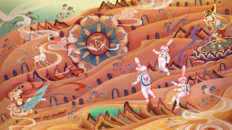 敦煌三兔共耳星际兔延展插画