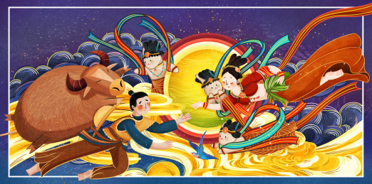 敦煌三兔共耳延展系列插画