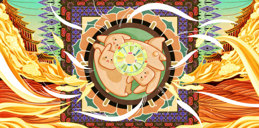 敦煌三兔共耳延展系列插画