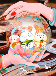 敦煌三兔共耳团结可爱兔子延展形象