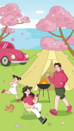 周末露营一家人分层矢量插画