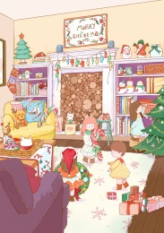 圣诞节派对小清新治愈系插画