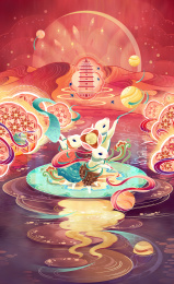 敦煌三兔共耳装饰风格延展插画