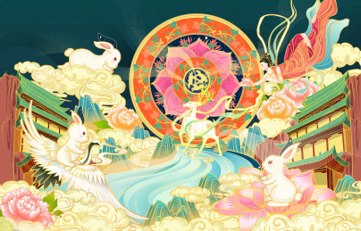 敦煌三推共耳古风延展插画