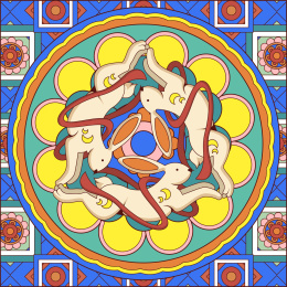 敦煌三兔共耳扁平风格藻井插画