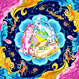 敦煌三兔共耳藻井风格延展插画