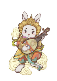 兔年年画元素风调雨顺四大天王兔东方持国天