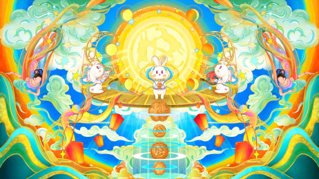 敦煌三兔共耳中秋场景插画