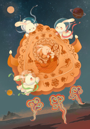 敦煌三兔共耳中秋节月饼插画