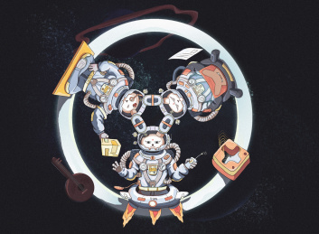 敦煌三兔共耳宇航员兔子插画