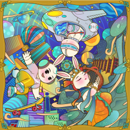 敦煌三兔共耳航空航天主题插画