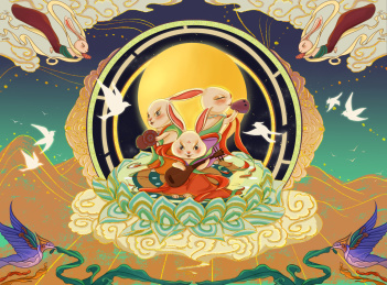 敦煌三兔共耳飞天延展插画