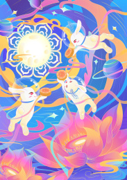 敦煌三兔共耳扁平渐变风格插画